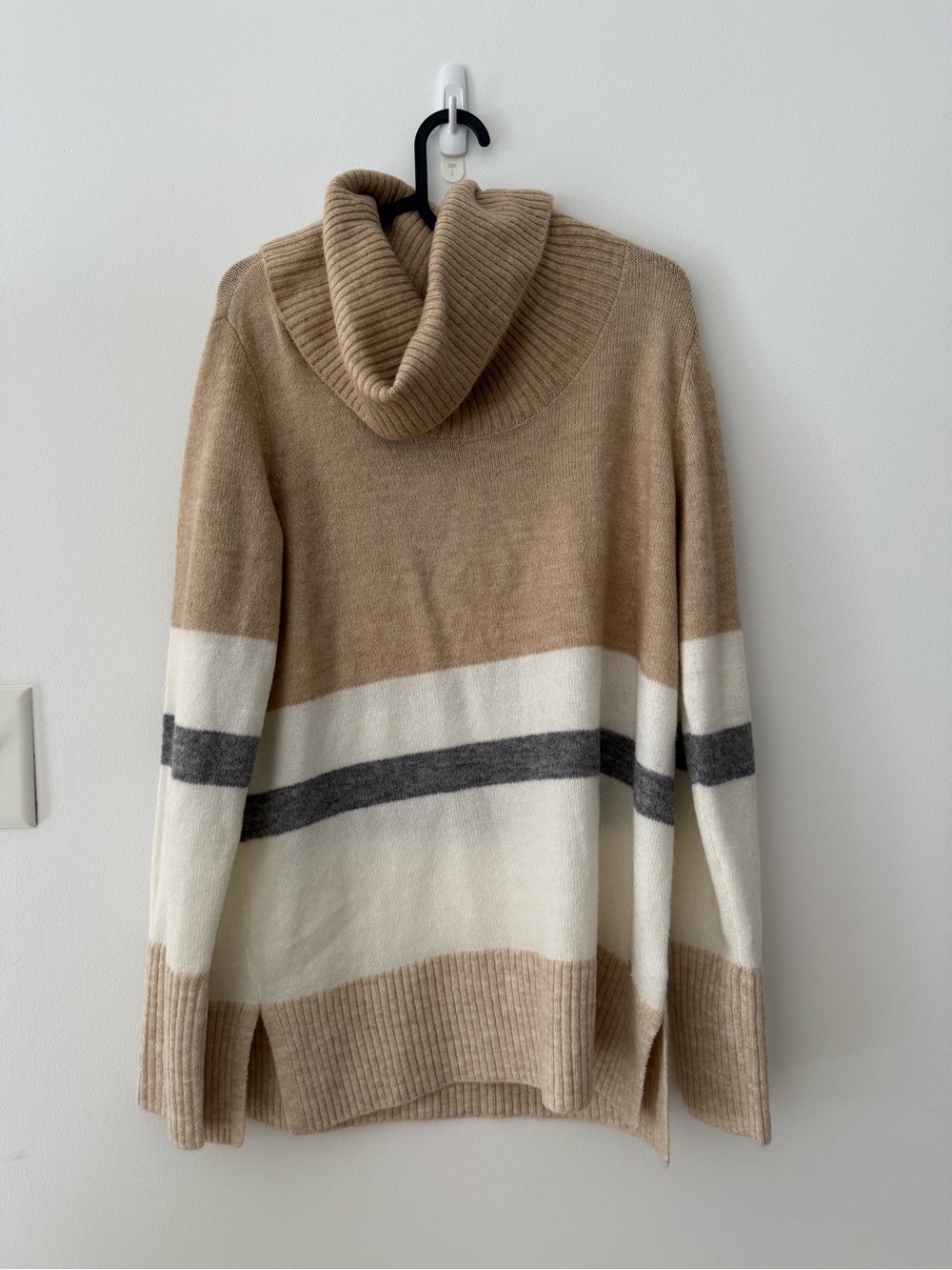 NWT DKNY Cowl Neck Tan Striped Sweater